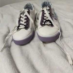 White and Purple Stitch Sneakers